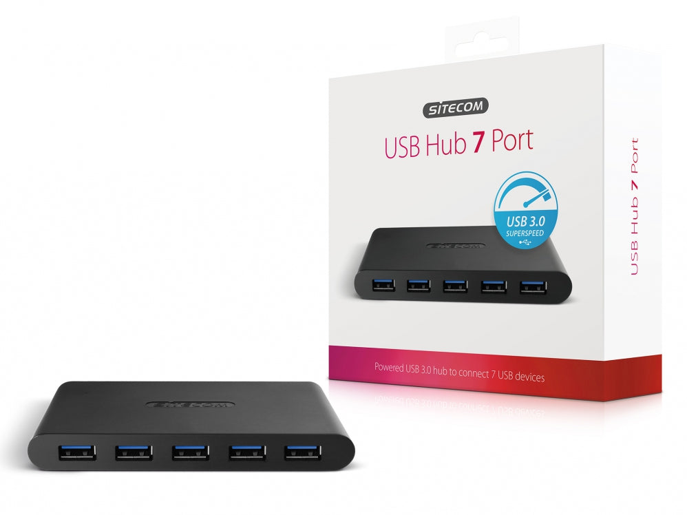 Sitecom CN-084 USB-Hub – USB 3.0, 7× USB-A, für Windows/Mac/Linux