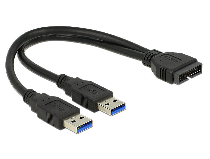 DeLOCK USB-Kabel – Pin Header auf 2× USB-A – USB 3.2 Gen 1 (5 Gbit/s) – 0,25 m – Schwarz
