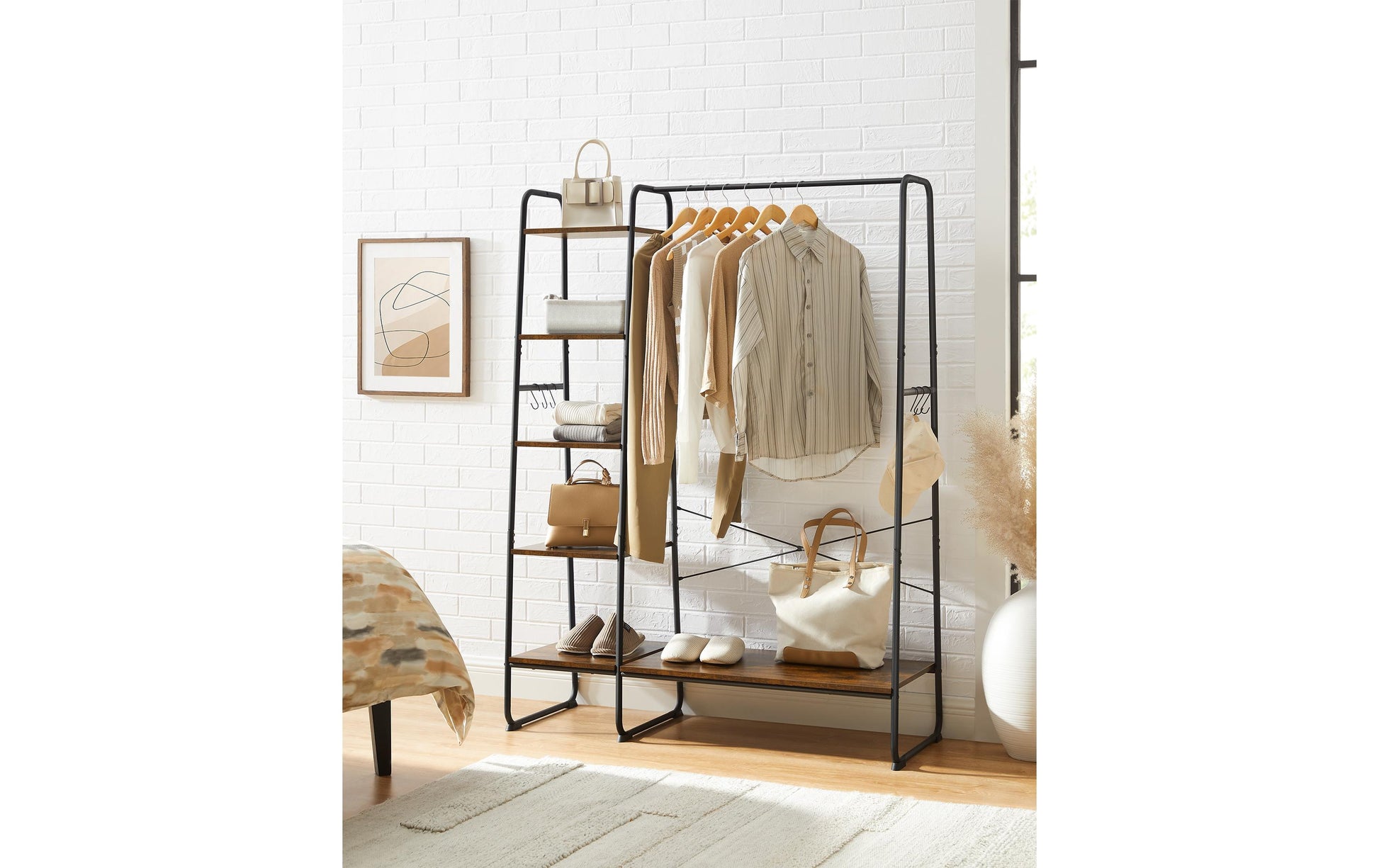 Vasagle Kleiderständer – 5 Ebenen, Stahl/Spanplatte, Schwarz/Braun, 120 × 45 × 160 cm, Traglast 220 kg