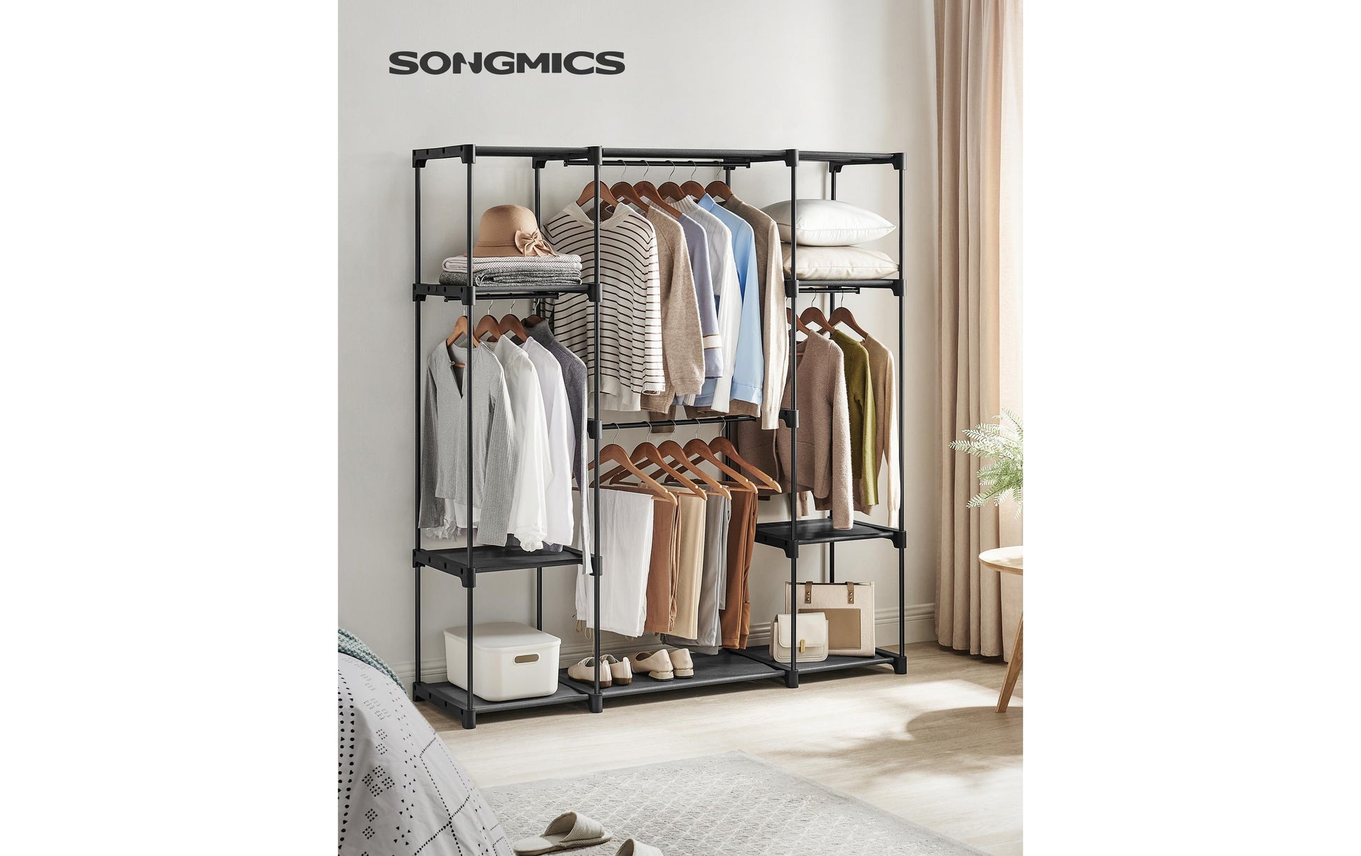 Vasagle Garderobenständer – mit Kleiderstange, Kunststoff/Stahl, Schwarz, 151 × 43 × 166 cm