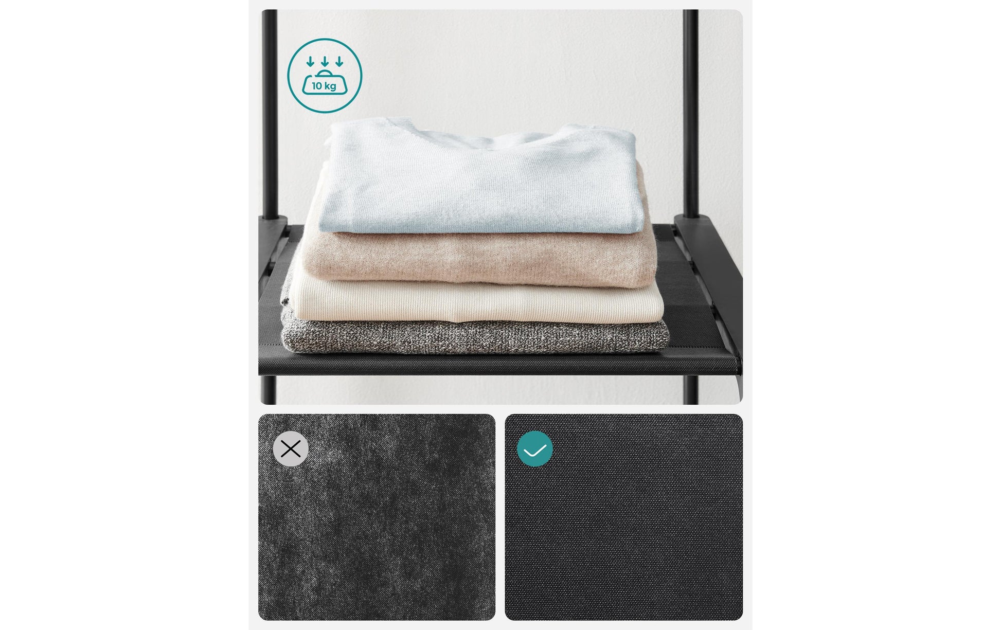 Vasagle Garderobenständer – mit Kleiderstange, Kunststoff/Stahl, Schwarz, 151 × 43 × 166 cm