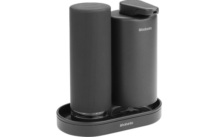 Brabantia Seifenspender, manuell, zum Aufstellen, Metall, grau, B 141 × H 157 × T 93 mm, 2er-Pack, je 200 ml
