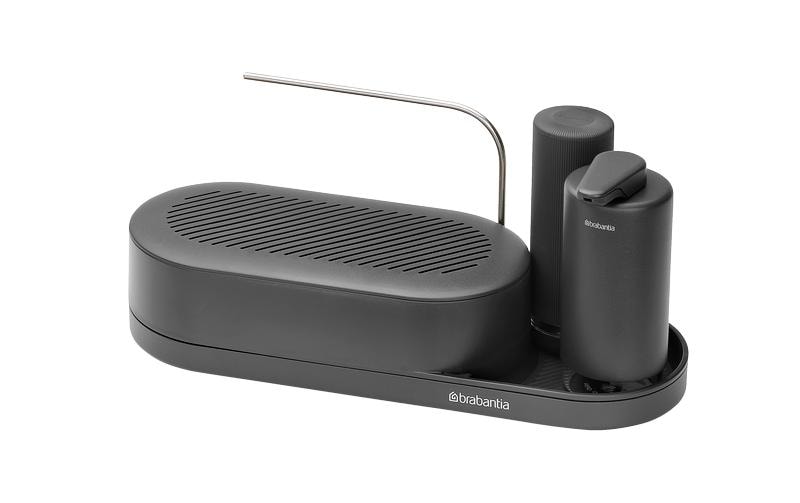 Brabantia Spülebehälter-Set – freistehend, 3er-Pack, dunkelgrau, Kunststoff (Silikon-Details)