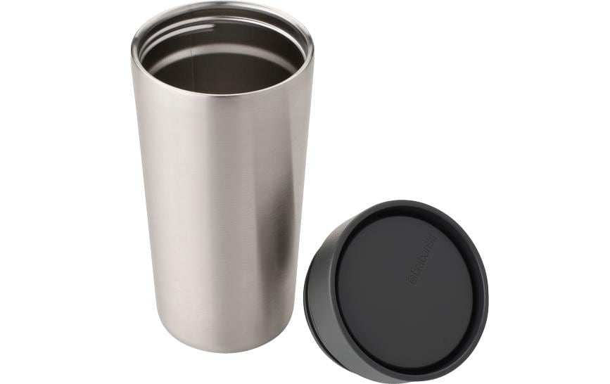 Brabantia Make & Take Thermobecher 360 ml – Doppelwandig 6–8 h heiss, Edelstahl, Schraubdeckel, Dunkelgrau