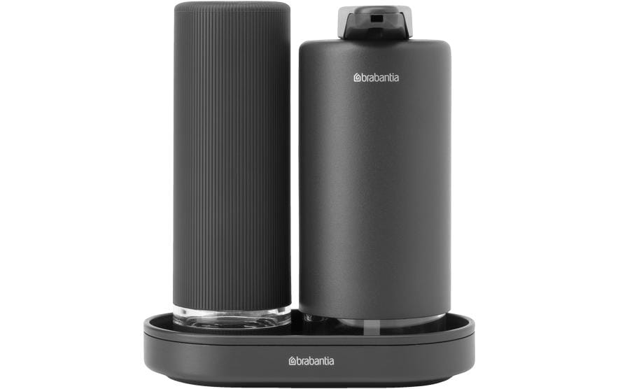 Brabantia Seifenspender, manuell, zum Aufstellen, Metall, grau, B 141 × H 157 × T 93 mm, 2er-Pack, je 200 ml