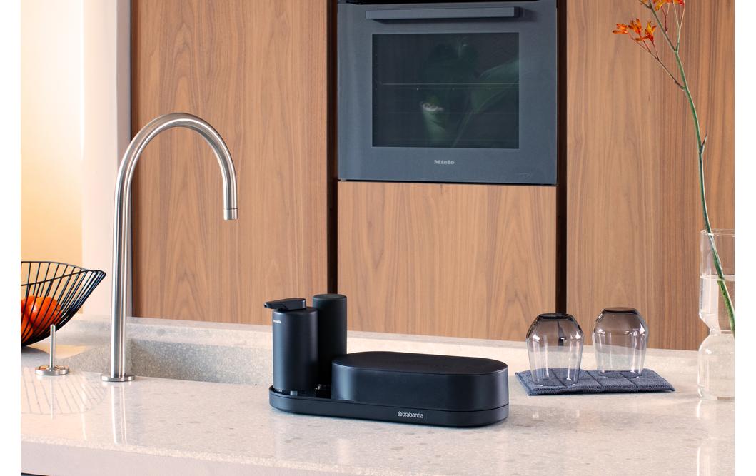 Brabantia Spülebehälter-Set – freistehend, 3er-Pack, dunkelgrau, Kunststoff (Silikon-Details)