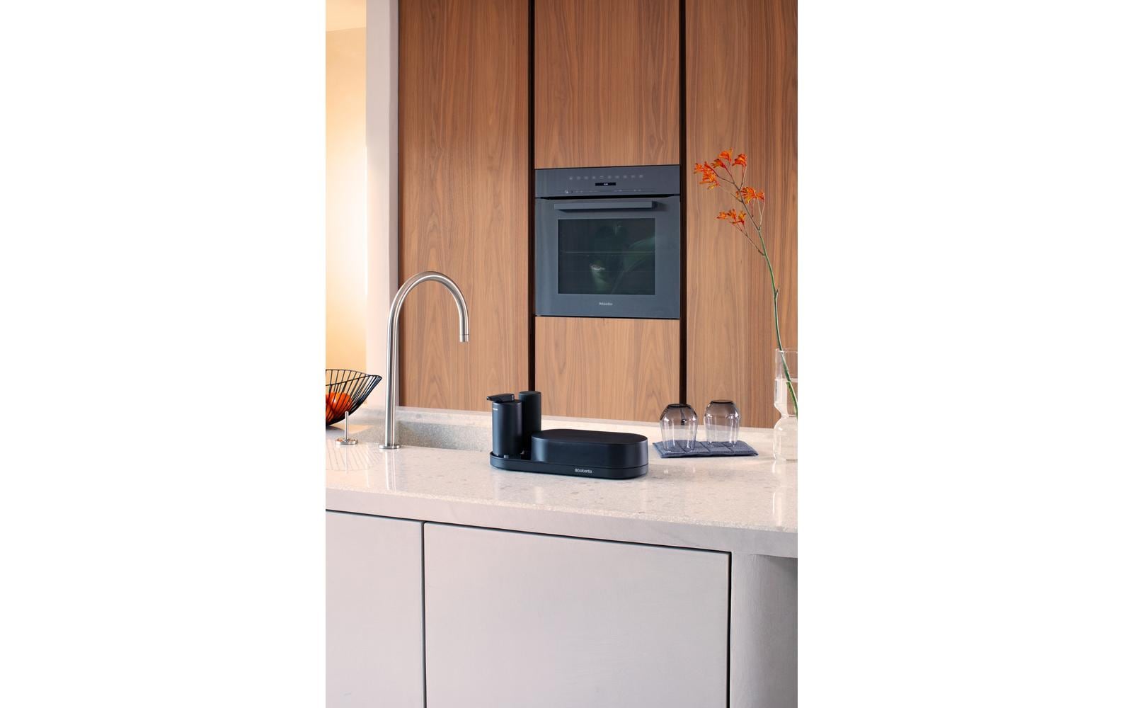 Brabantia Spülebehälter-Set – freistehend, 3er-Pack, dunkelgrau, Kunststoff (Silikon-Details)