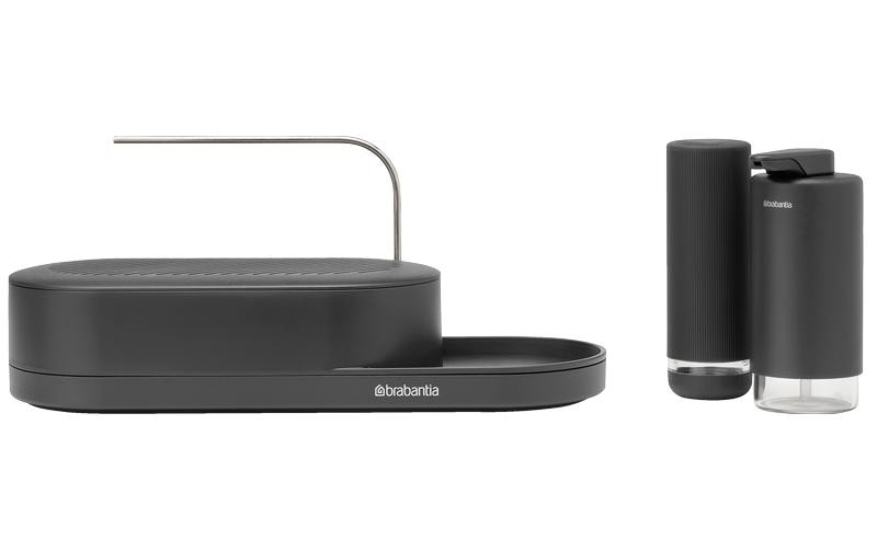 Brabantia Spülebehälter-Set – freistehend, 3er-Pack, dunkelgrau, Kunststoff (Silikon-Details)