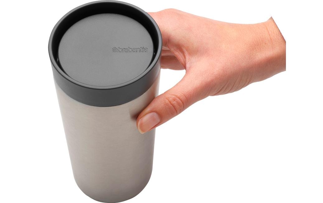 Brabantia Make & Take Thermobecher 360 ml – Doppelwandig 6–8 h heiss, Edelstahl, Schraubdeckel, Dunkelgrau