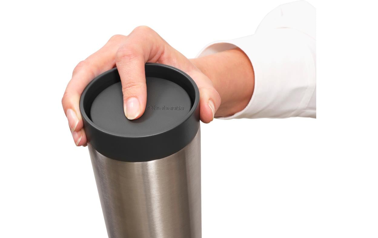 Brabantia Make & Take Thermobecher 360 ml – Doppelwandig 6–8 h heiss, Edelstahl, Schraubdeckel, Dunkelgrau