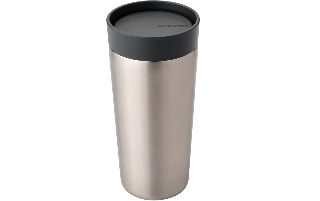 Brabantia Make & Take Thermobecher 360 ml – Doppelwandig 6–8 h heiss, Edelstahl, Schraubdeckel, Dunkelgrau