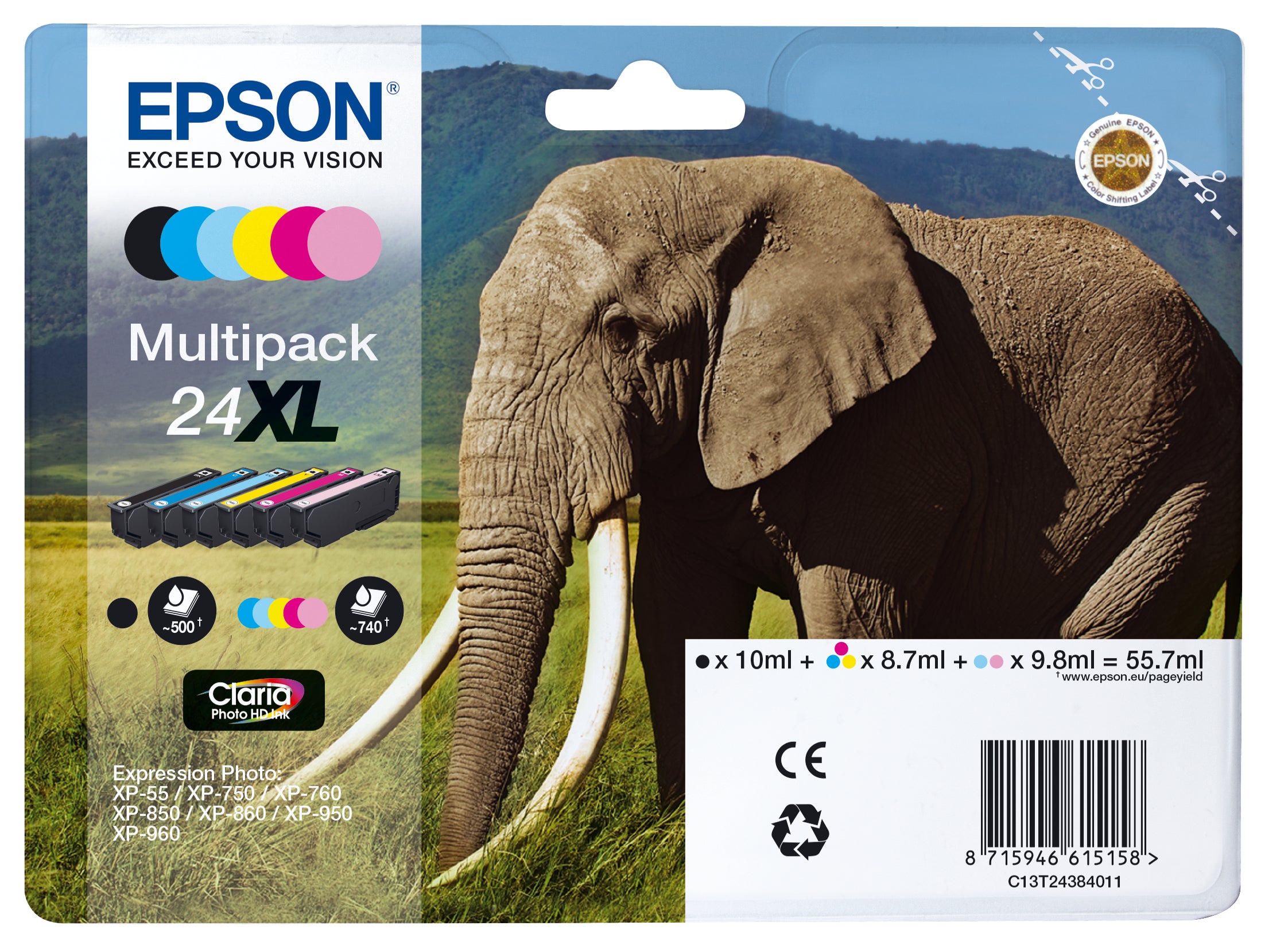 Epson Tintenpatronen-Multipack 24XL (T243840), 6×500 Seiten, original – für XP-750/XP-850