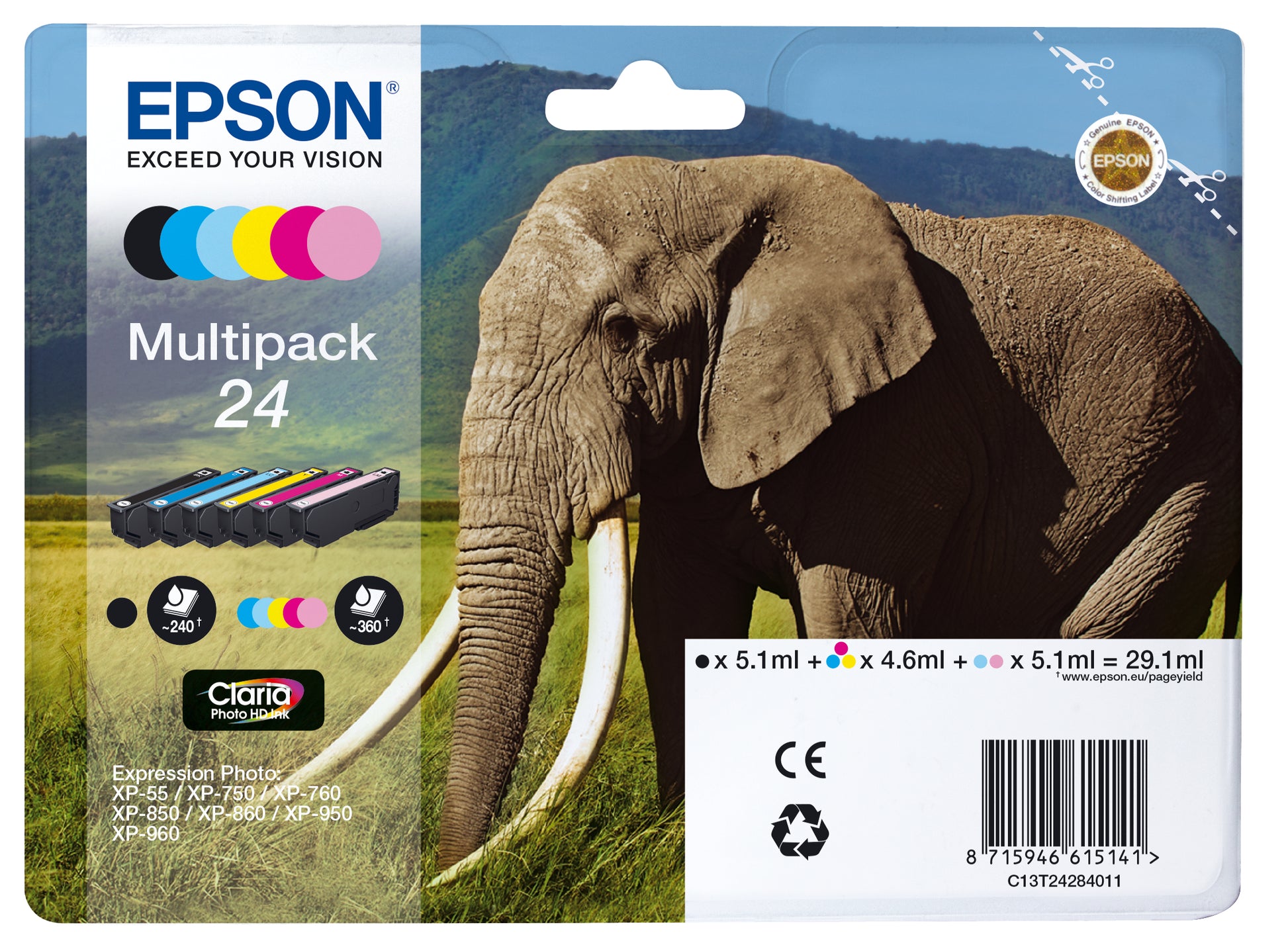 Epson Tintenpatronen-Multipack T24 (T242840), 6×360 Seiten, original – für XP-750, XP-850