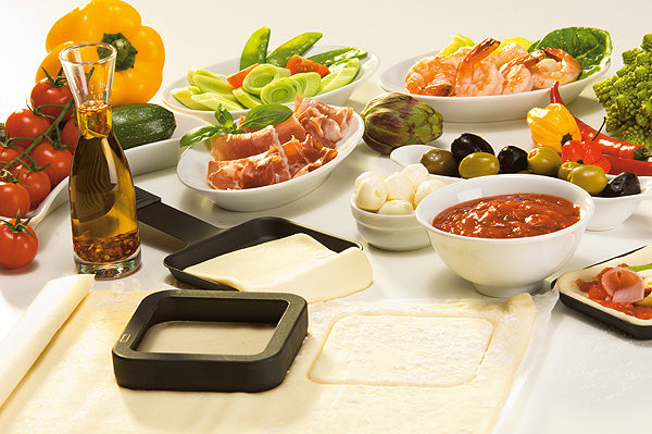 Stöckli Raclette-Grill for 8 PizzaGrill Hot'Stone – 8 Personen, Granit, 1450 W – Schwarz/Weiss