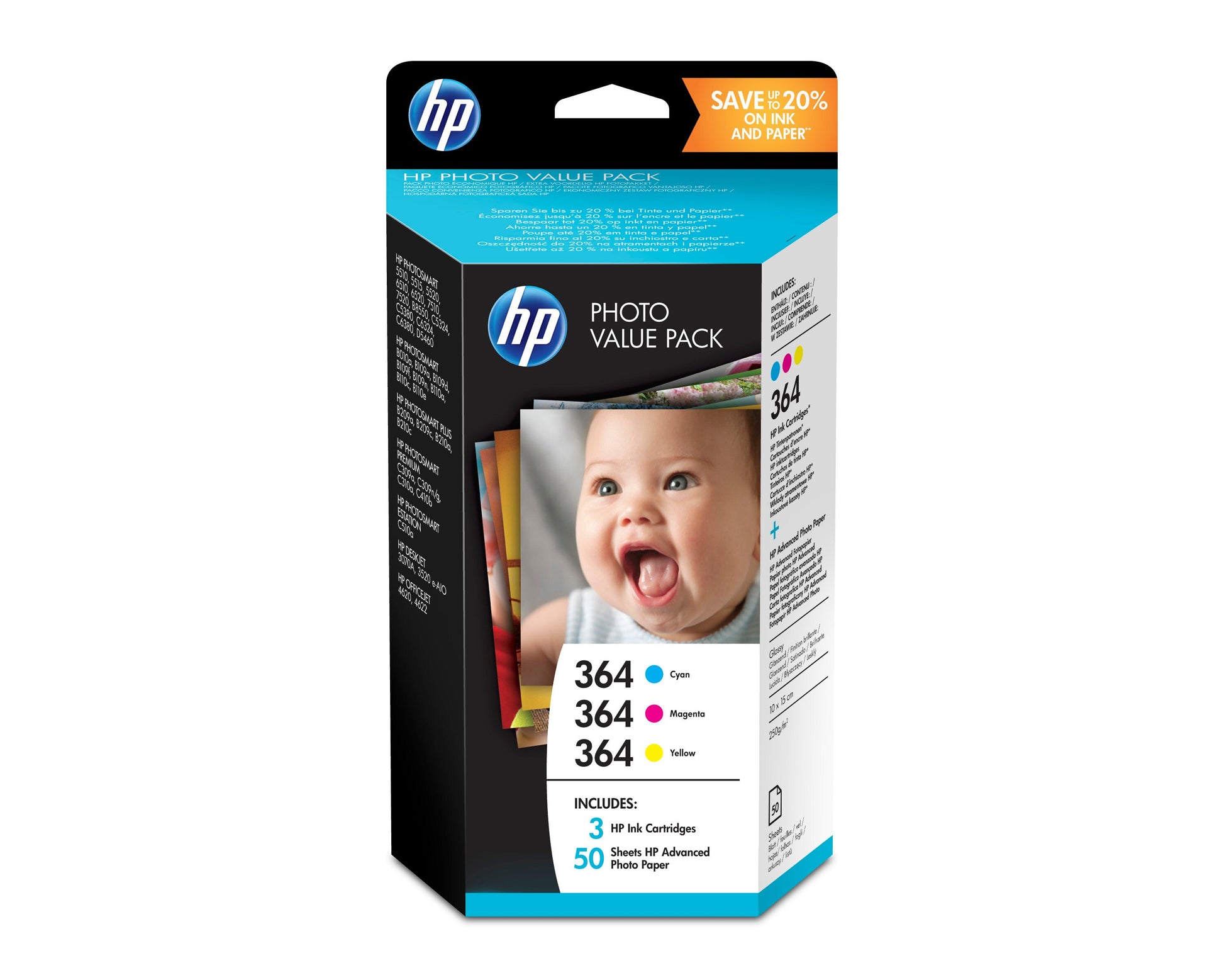 HP Tintenpatronen-Multipack 364 Photo Cube, mit Fotopapier 3,94" × 5,91" (50 Blatt) – für Inkjetdrucker