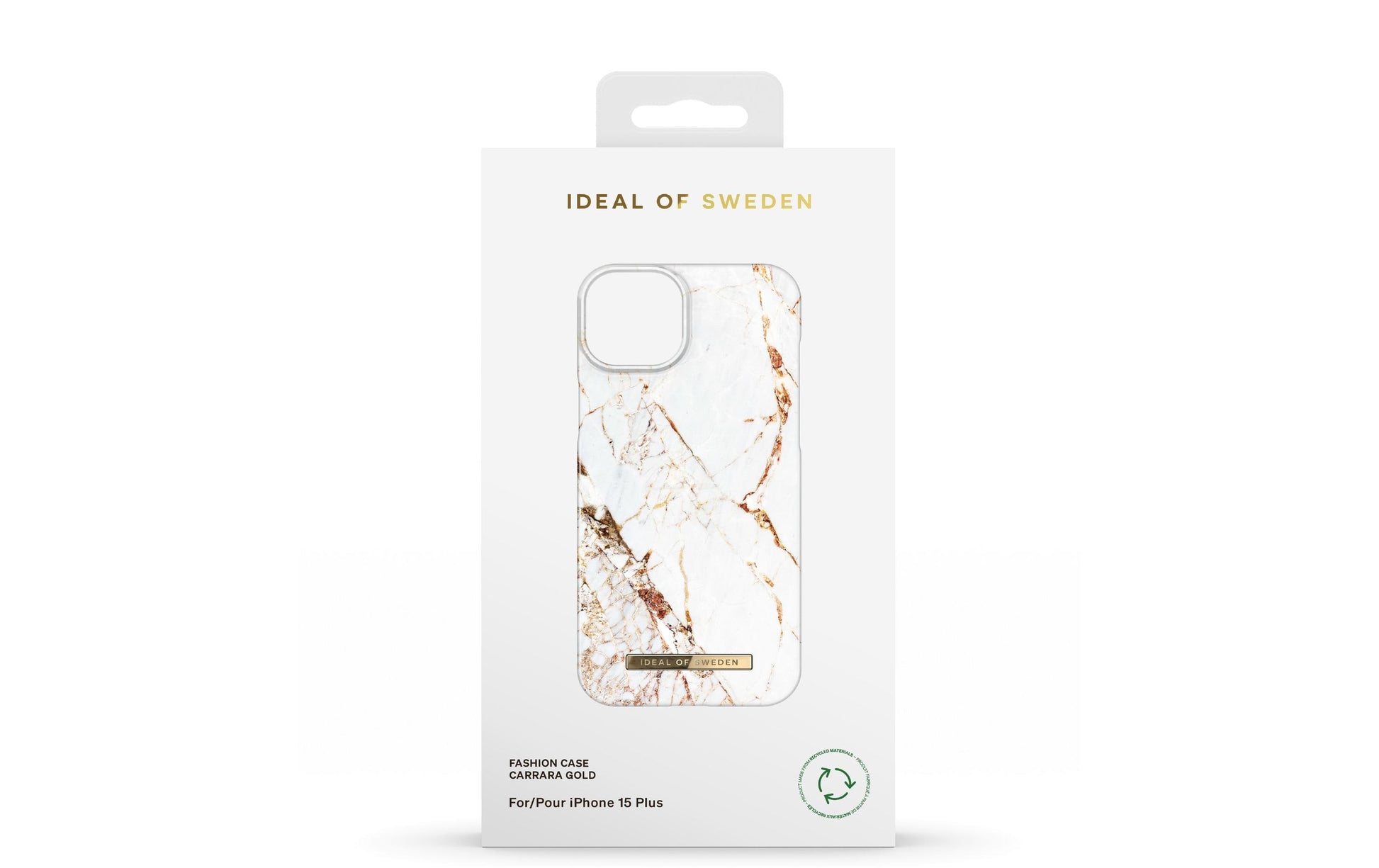 iDeal of Sweden Carrara Gold – Backcover – für Apple iPhone 15 Plus, PC+Mikrofaser, Weiss
