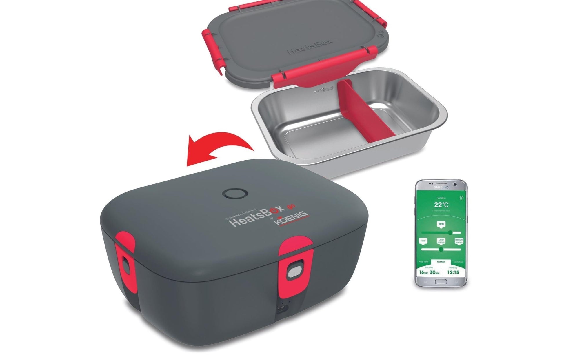 KOENIG Lunchbox 925 ml, 22 × 17,5 × 11,7 cm, Edelstahl, grau