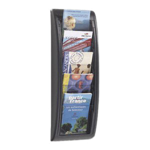 PaperFlow Wandprospekthalter 5 Fächer A5 – Polystyrol, schwarz – 227×655×95 mm