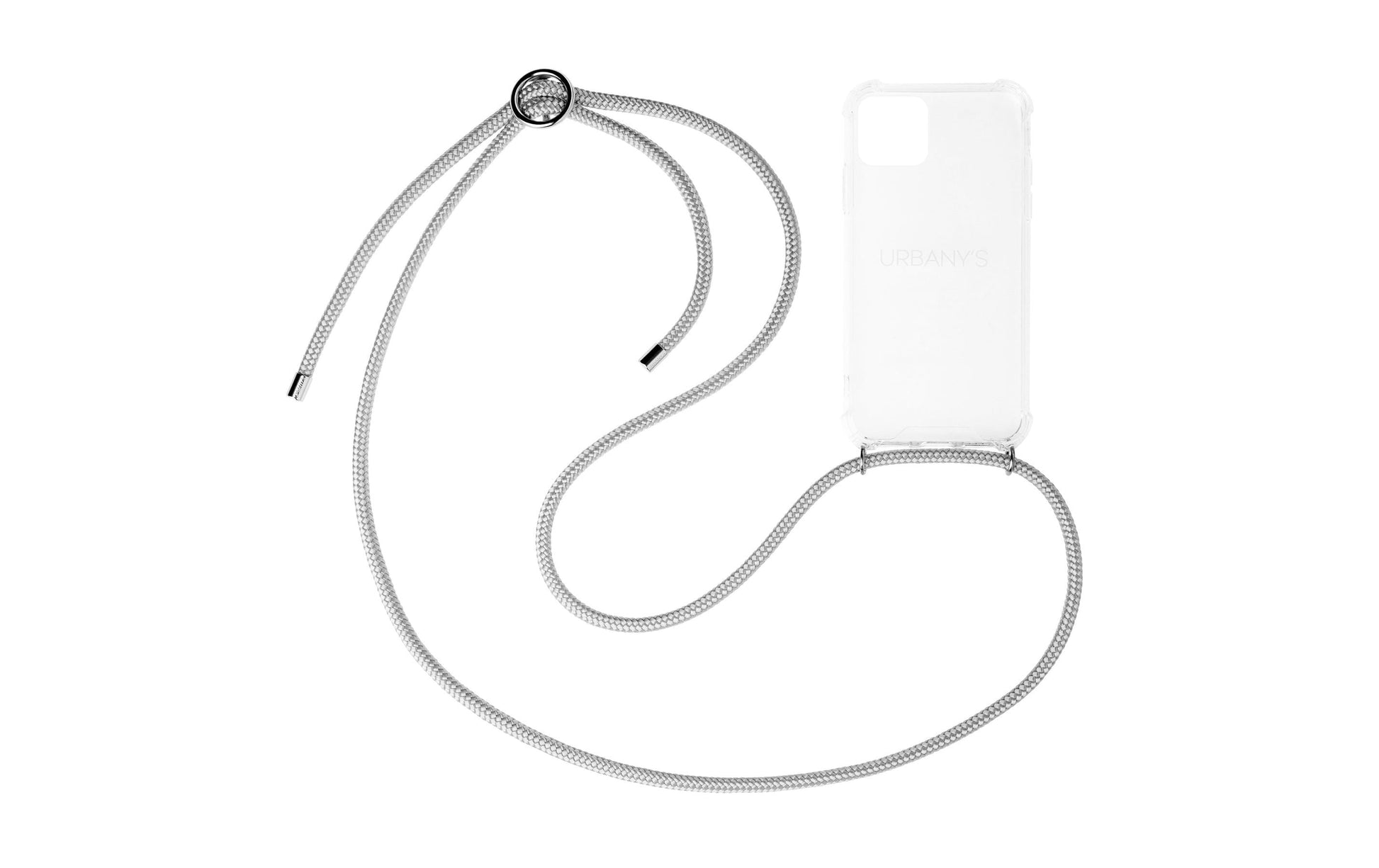 Urbany's Necklace-Hülle – für Apple iPhone 15 Plus – Cloudy Sky, hellgrau – mit Kordel