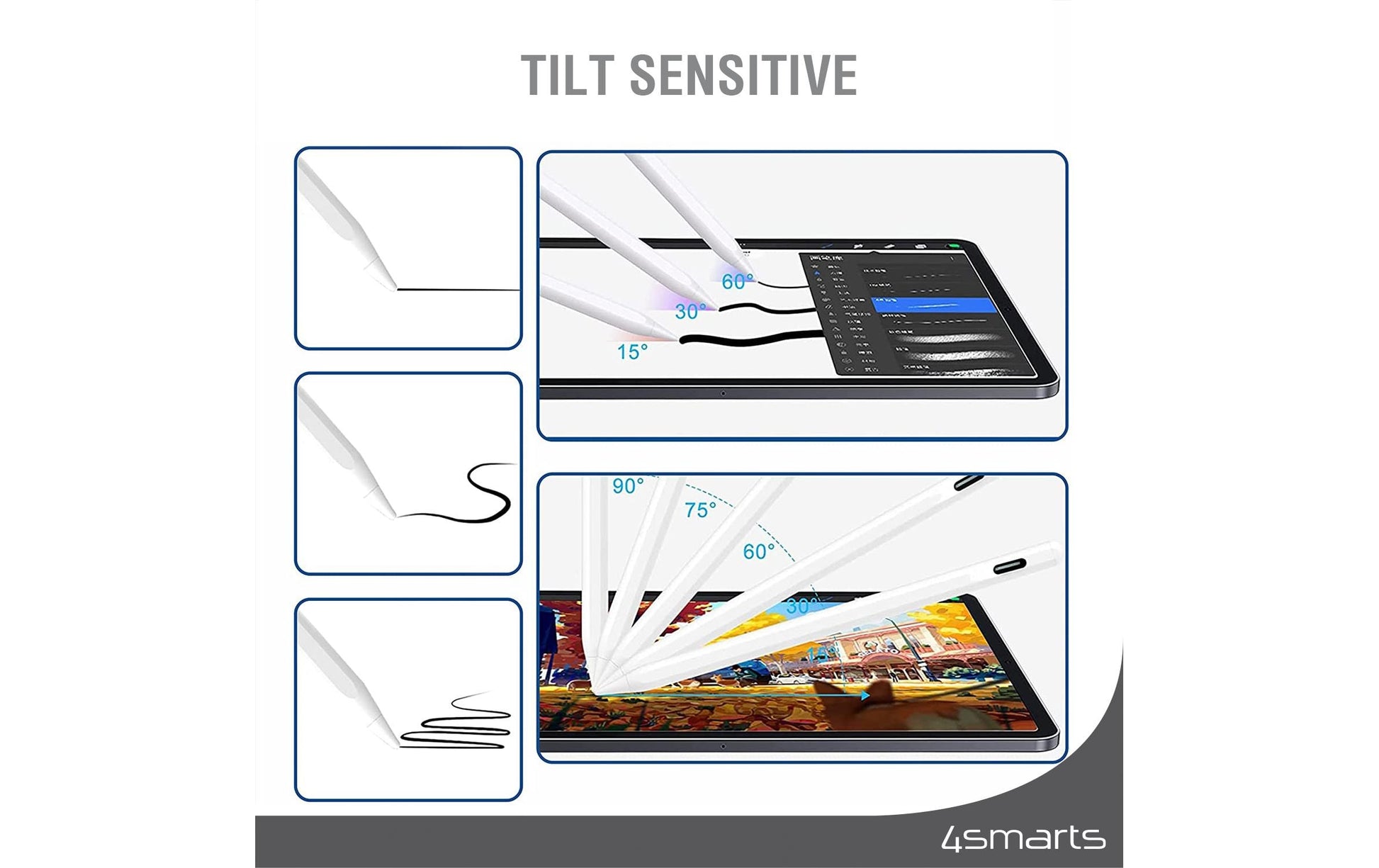 4smarts Eingabestift für Apple Pencil (1.–2. Gen.) – Ersatzspitzen, 4 Stück, Weiss