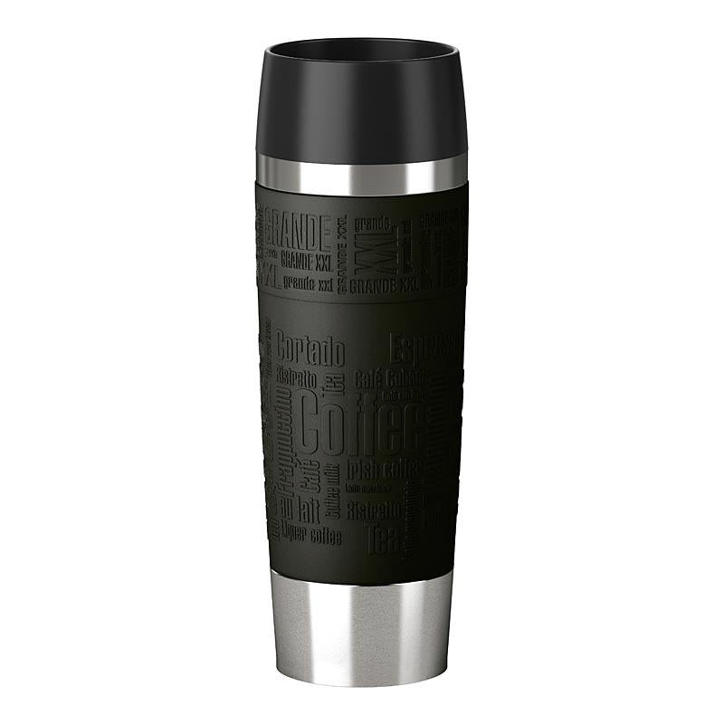 EMSA Travel Mug Grande Thermobecher 500 ml – doppelwandig 6 h heiss/12 h kalt, Druckknopfdeckel, Edelstahl