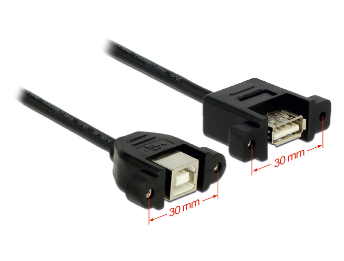 DeLOCK USB-Adapter USB-A auf USB-B – USB 2.0 (480 Mbit/s) – 1 m – Verschraubbar – Schwarz