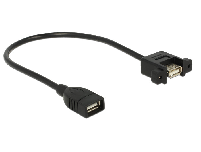 DeLOCK USB-Adapter USB-A auf USB-A – USB 2.0 (480 Mbit/s) – 0,25 m – Verschraubbar – Schwarz