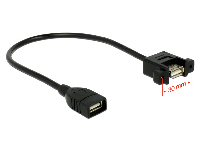 DeLOCK USB-Adapter USB-A auf USB-A – USB 2.0 (480 Mbit/s) – 0,25 m – Verschraubbar – Schwarz