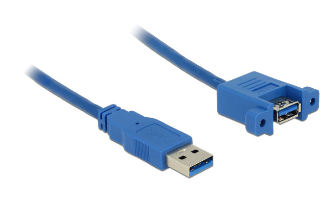 DeLOCK USB-A Verlängerungskabel (Stecker auf Buchse) – USB 3.2 Gen 1 (5 Gbit/s) – 1 m – Verschraubbar – Blau