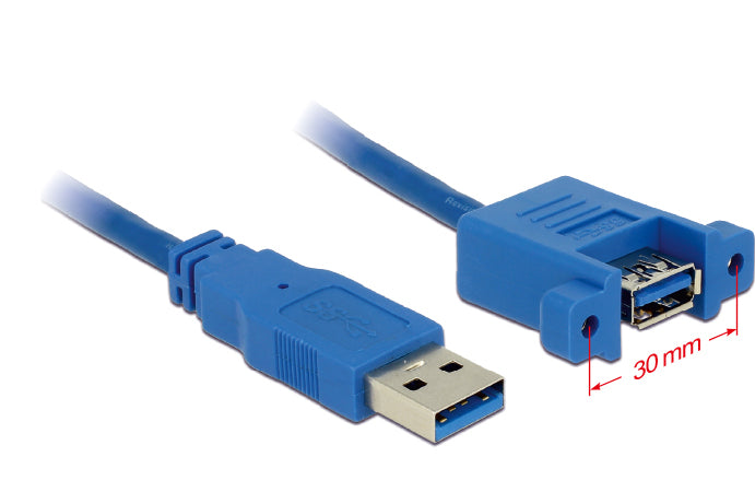 DeLOCK USB-A Verlängerungskabel (Stecker auf Buchse) – USB 3.2 Gen 1 (5 Gbit/s) – 1 m – Verschraubbar – Blau