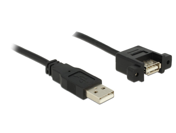 DeLOCK USB-A Verlängerungskabel (Stecker auf Buchse) – USB 2.0 (480 Mbit/s) – 1 m – Verschraubbar – Schwarz