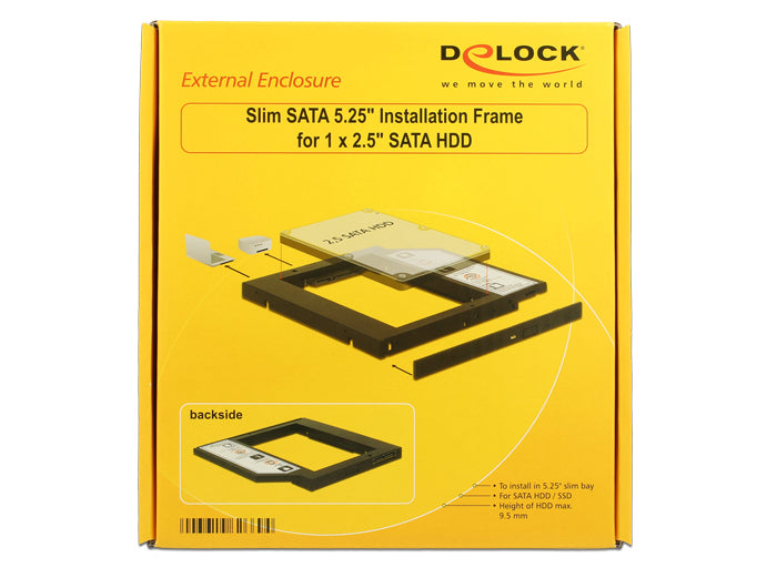 Delock 62669 Einbaurahmen 1× 2,5" in Slim-5,25", SATA mit Strom, Slim-SATA – für Slim-5,25", Schwarz