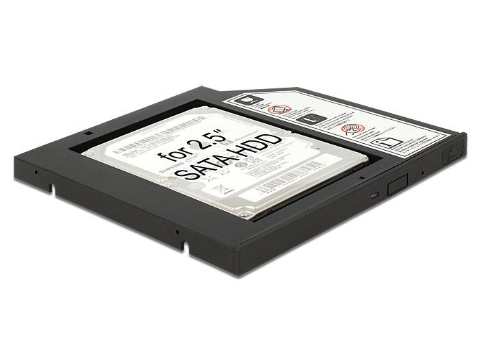 Delock 62669 Einbaurahmen 1× 2,5" in Slim-5,25", SATA mit Strom, Slim-SATA – für Slim-5,25", Schwarz
