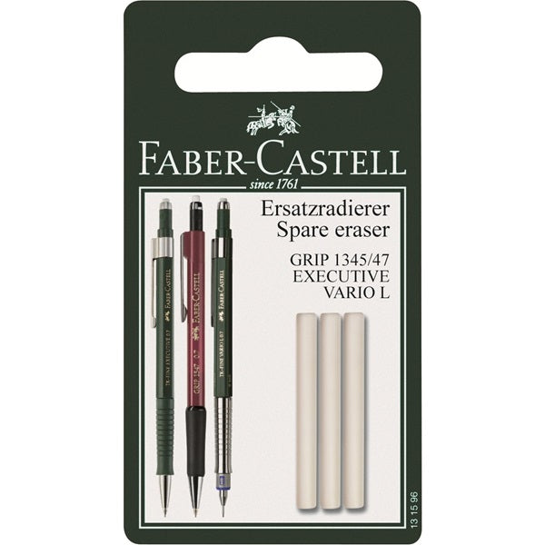 Faber-Castell Ersatzradierer für Executive, Grip 1345, Grip 1347 + 2 weitere – weiss, 3 Stk.