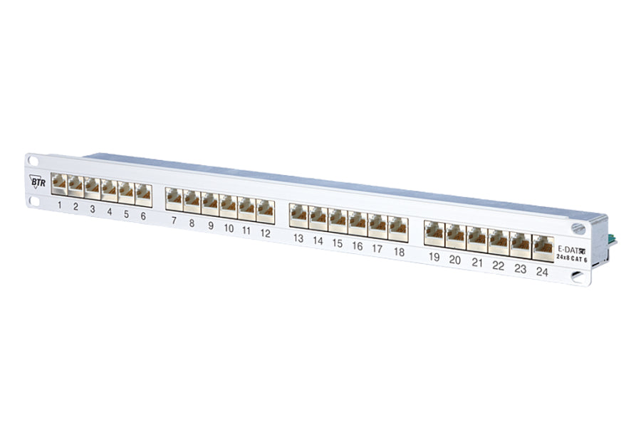 METZ CONNECT E-DAT C6 Patchfeld – Cat6 (Klasse E), 24× RJ-45 (geschirmt), 19", 1U, silberfarben