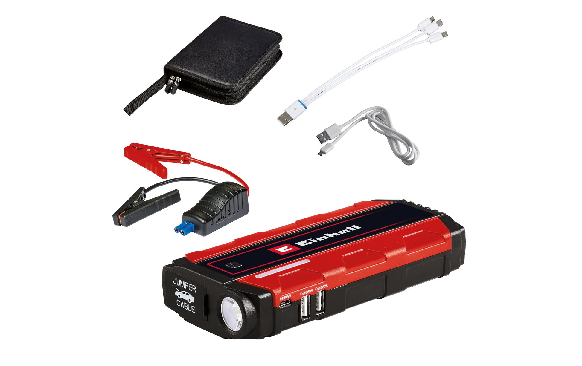 Einhell automotive Einhell Starterbooster CE-JS 8 – Mini – für 12 V – Startstrom 200 A, LED-Taschenlampe, 2× USB