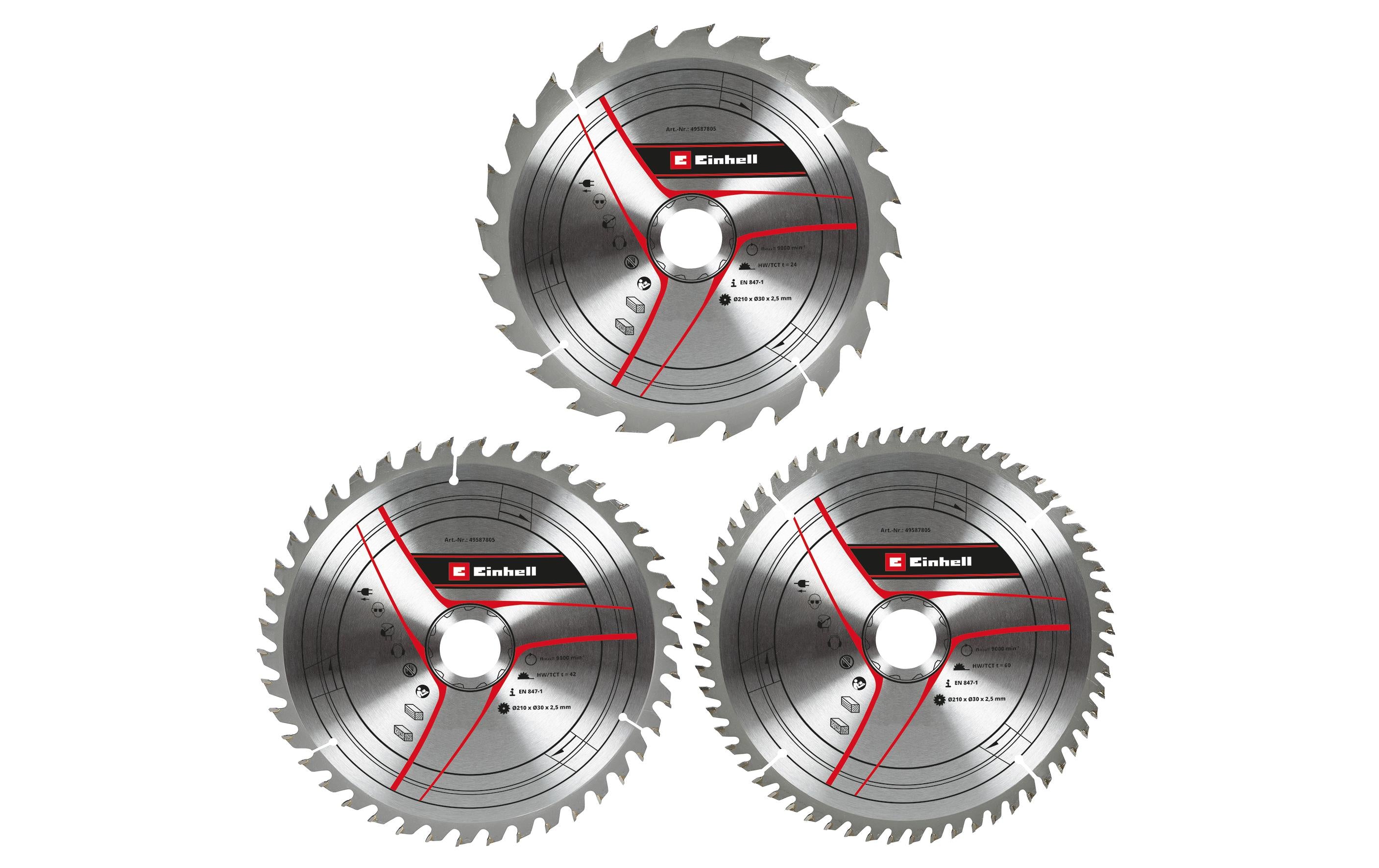 Einhell Kreissägeblatt 210 × 30 mm Hartmetall – für Holz – 3 Stück.