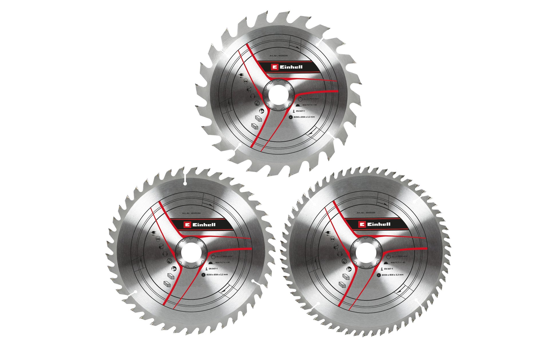 Einhell Kreissägeblatt, 1×24Z / 1×42Z / 1×60Z, 250 mm, 3 Stk., Set