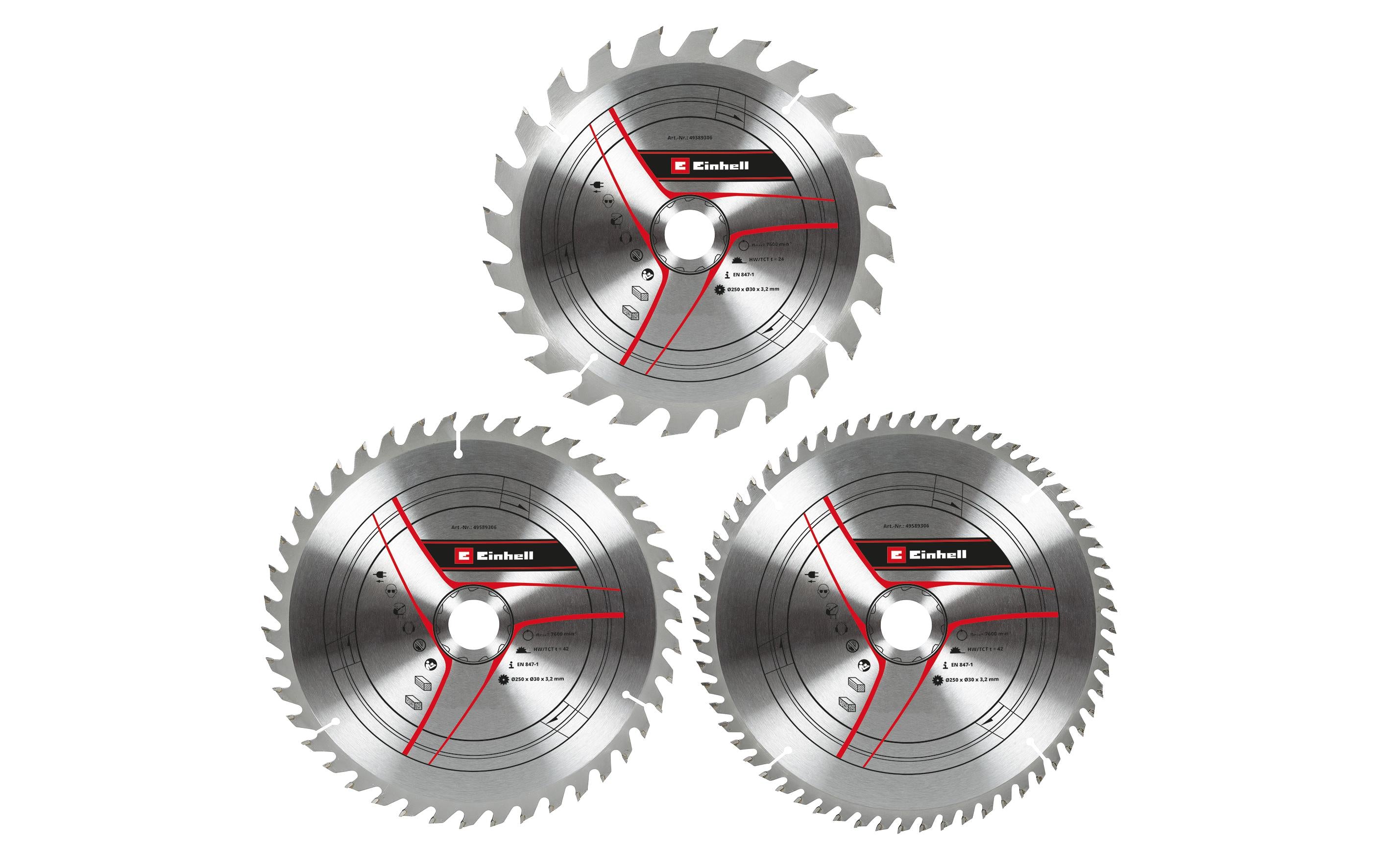 Einhell Kreissägeblatt, 1×24Z / 1×42Z / 1×60Z, 250 mm, 3 Stk., Set