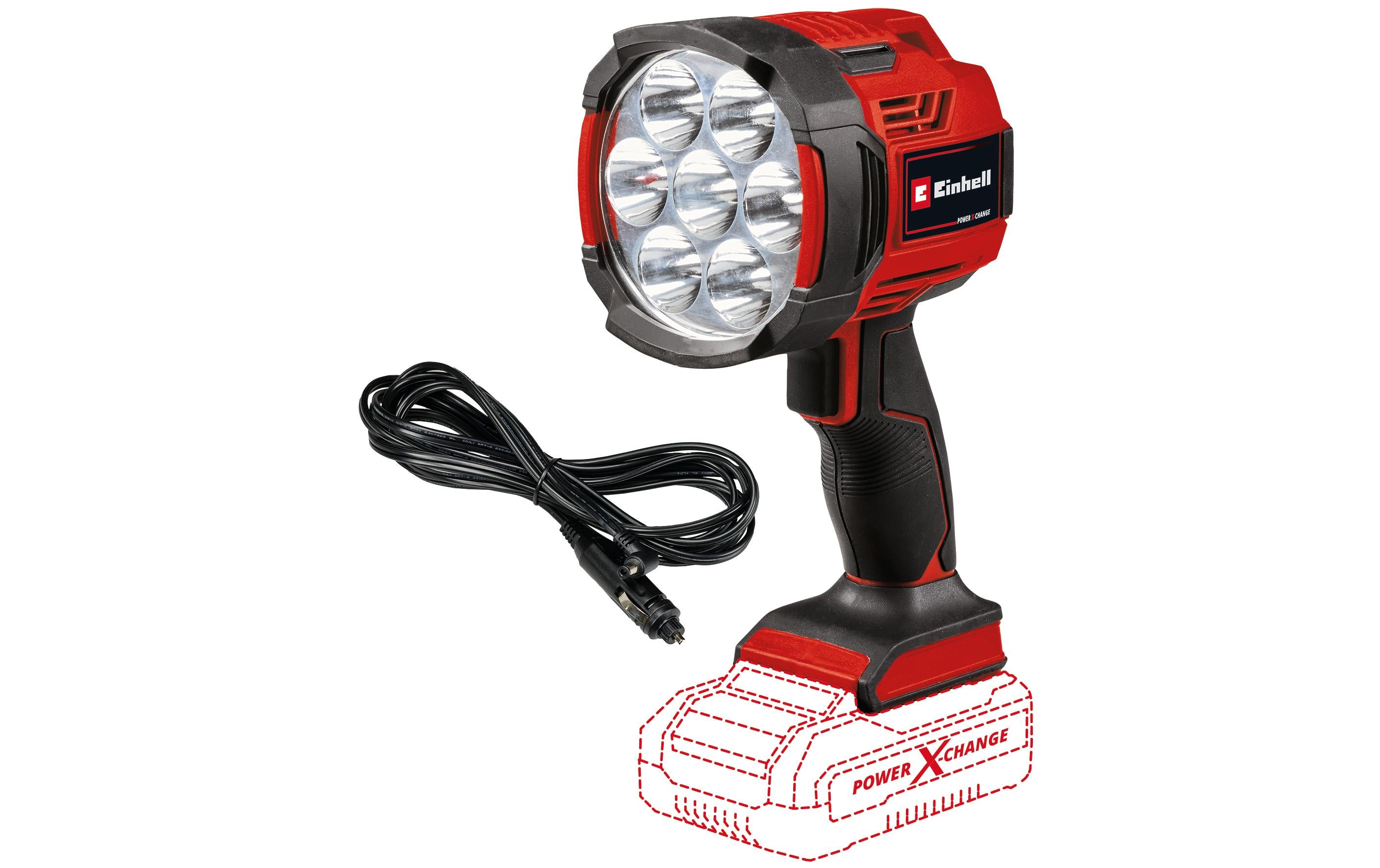 Einhell Arbeitsleuchte TE-CL 18/2500 LiAC Solo – 2500 lm, 6500 K, 18 V Akku (Power X-Change), 7 LEDs – Rot