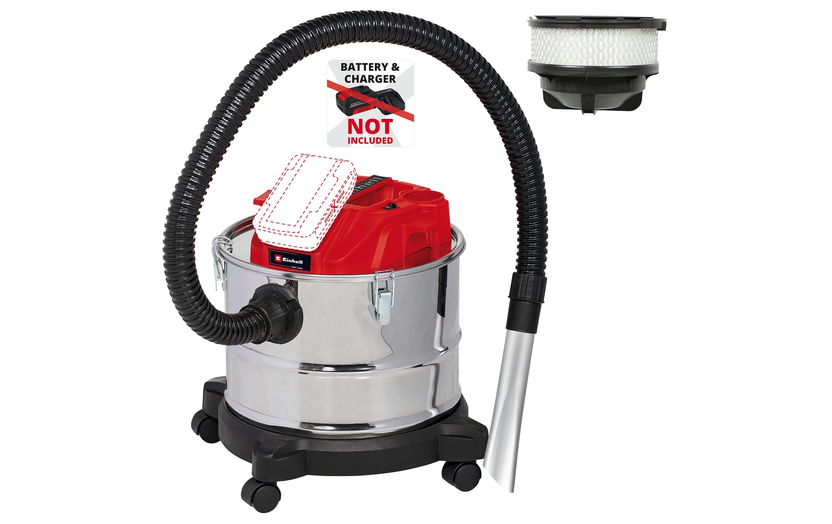 Einhell Aschesauger TE-AV 18/15 Li C-Solo – 2-in-1, 15 l, Akkubetrieb, Schlauch 1,2 m