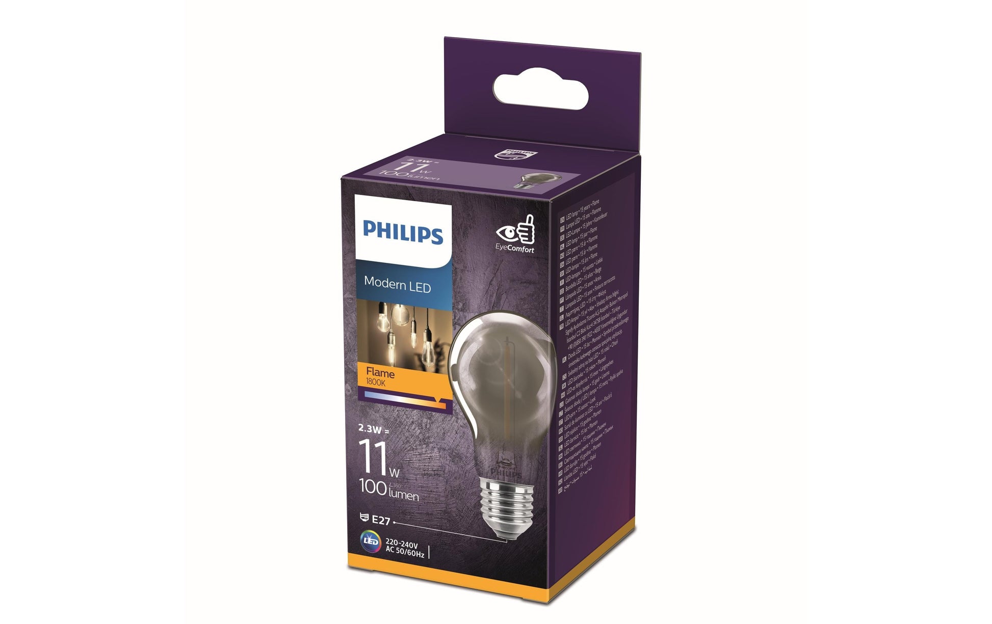 Philips by Signify Philips Leuchtmittel E27 A-Form – Warmweiss 1800 K, 136 lm, 2,3 W – IP20 – 1 Stk. – Rauchglas – LEDclassic
