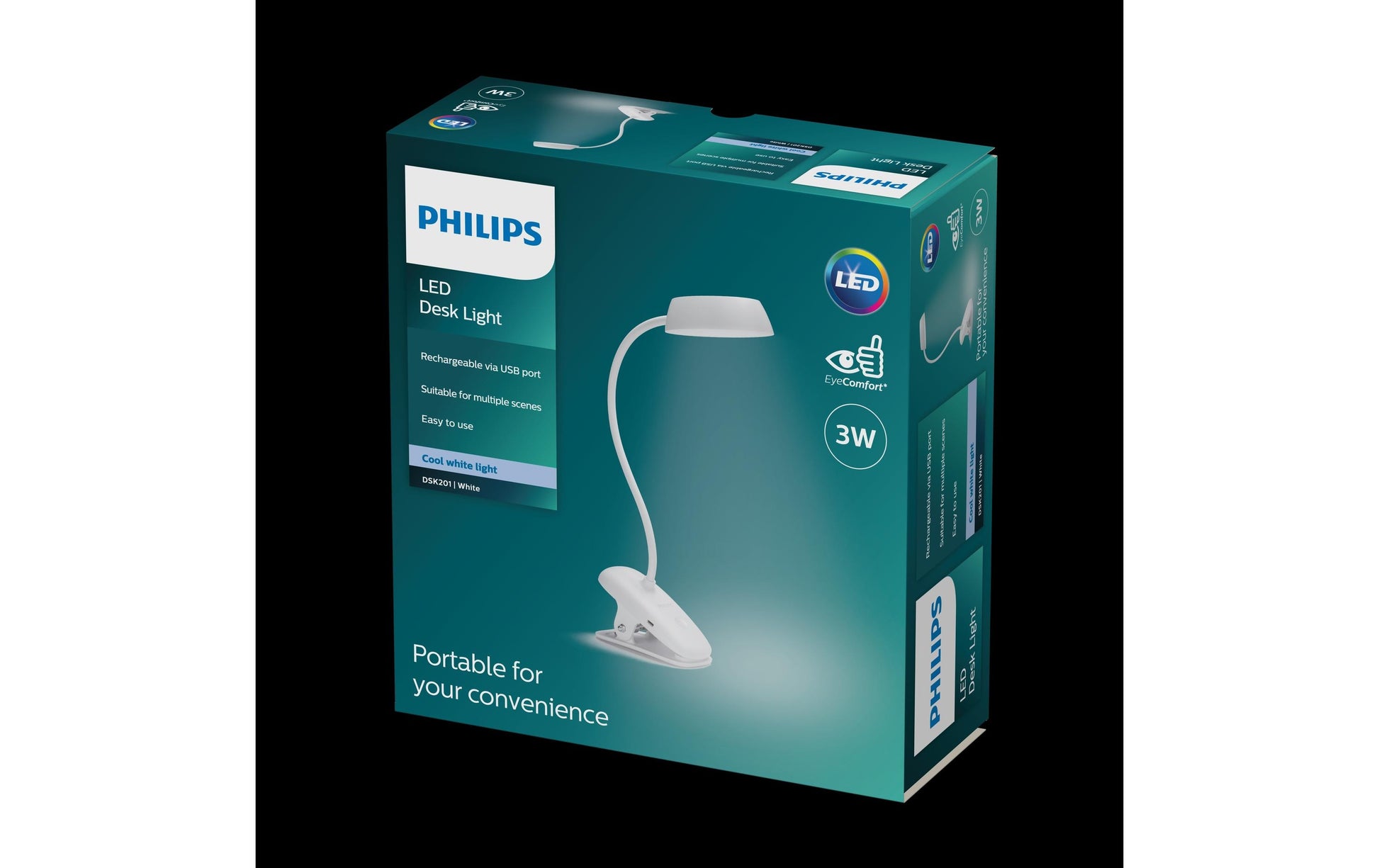 Philips by Signify Philips Tischleuchte Donutclip – 30 × 20 × 9,9 cm, 175 lm, 3 W, 4000 K, dimmbar, weiss, USB
