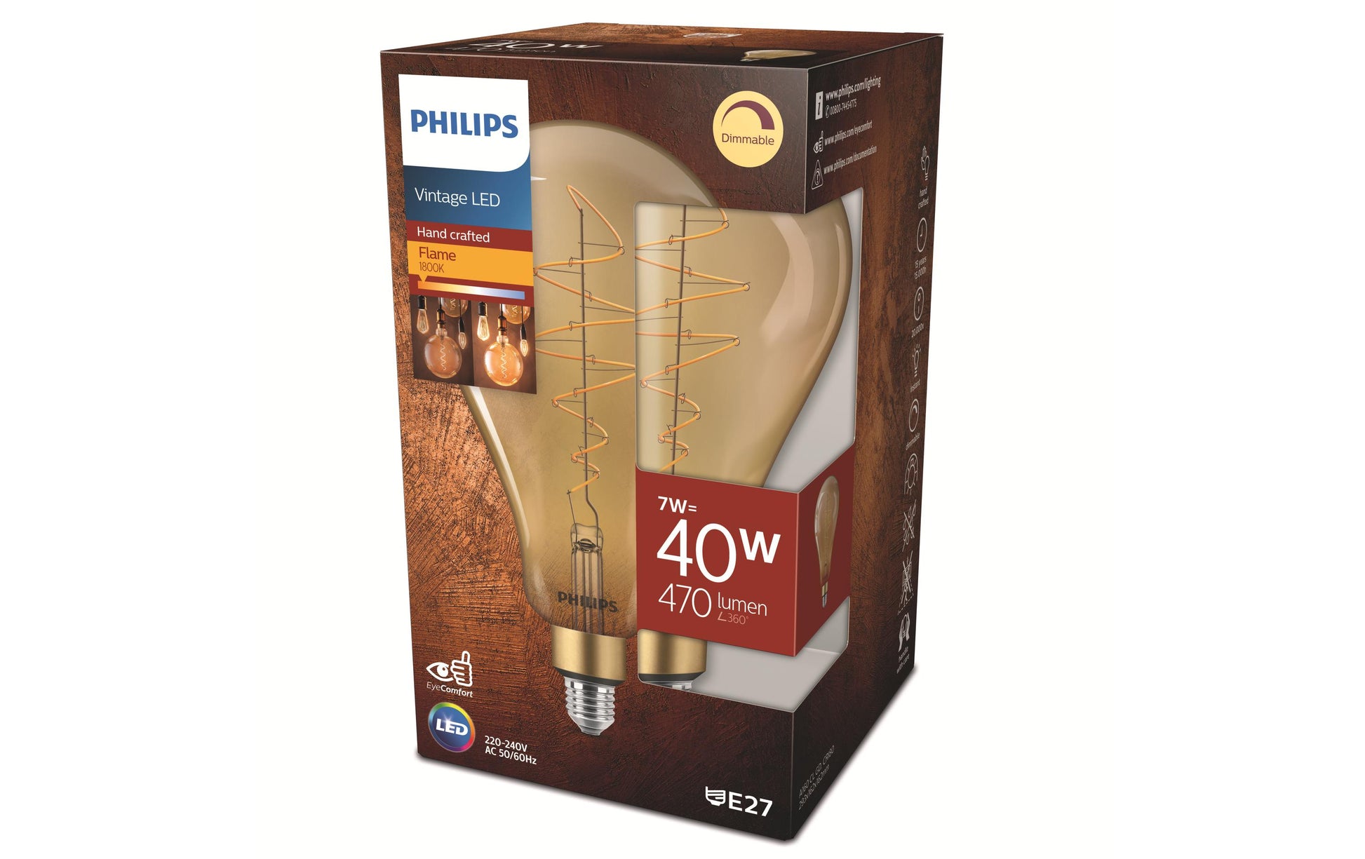 Philips LED-Leuchtmittel E27 A-Form – Warmweiss 1800 K, 470 lm, 7 W – dimmbar – 1 Stk. – Gold, Glas