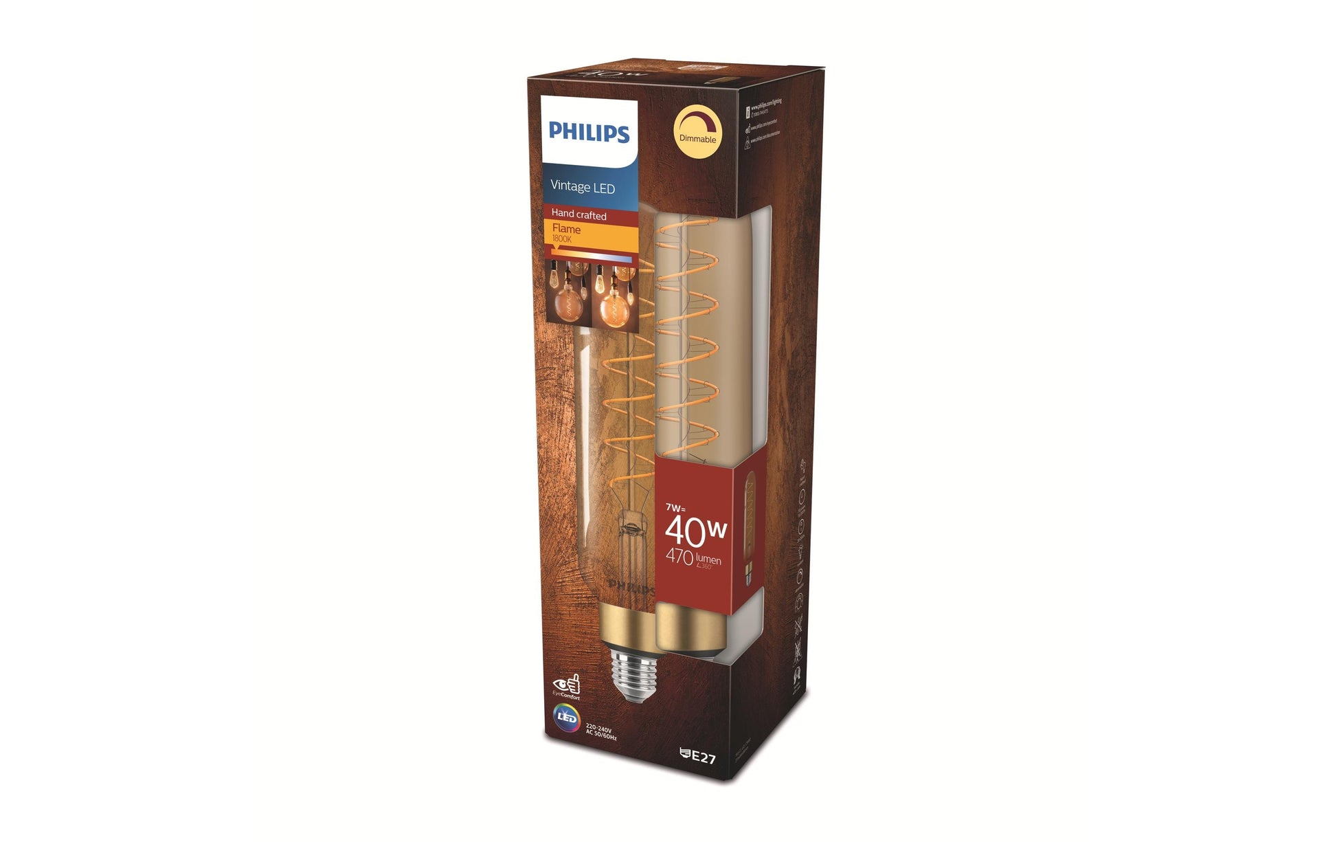 Philips LED-Leuchtmittel E27 T-Form – Warmweiss 1800 K, 470 lm, 7 W – 1 Stk., Gold, Glas