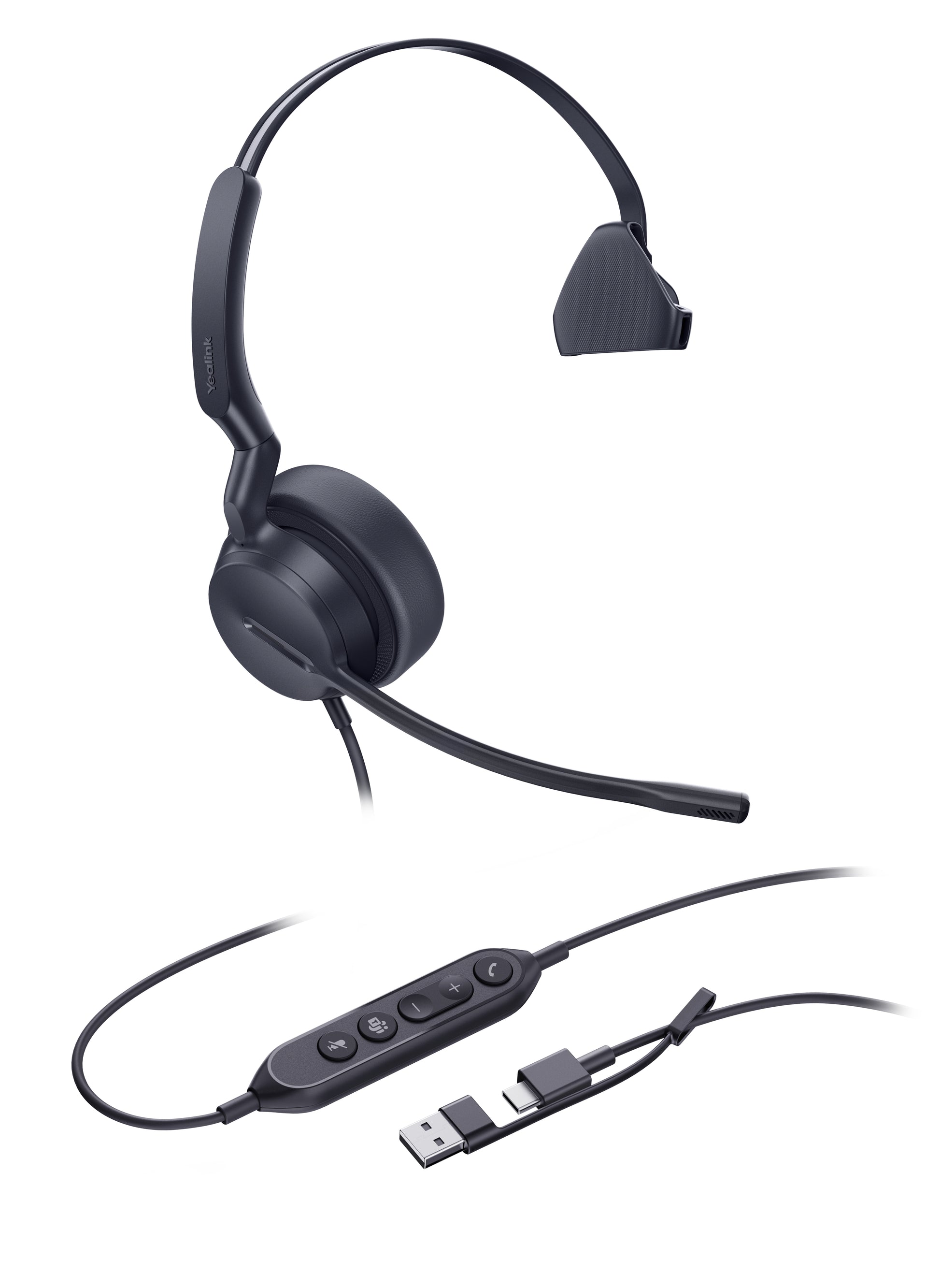 Yealink UH44 Mono Teams USB-C/A – Headset – USB-C/USB-A, Rauschunterdrückung – Schwarz