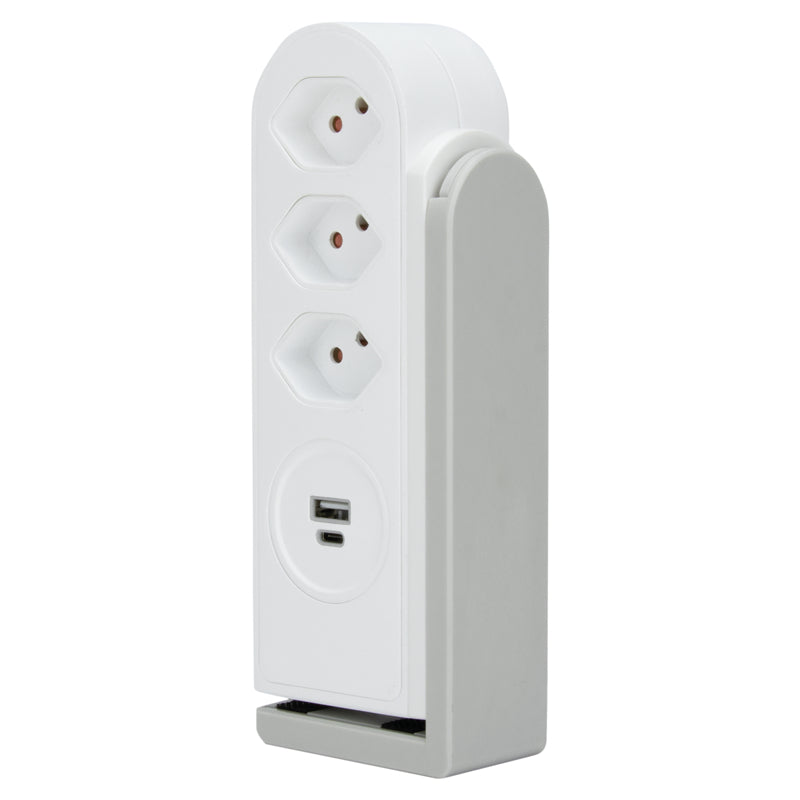 Steffen Tischsteckdosenleiste, 3×T13, 1×USB‑A 12 W + 1×USB‑C 17 W, 1,5 m, ohne Schalter – weiss