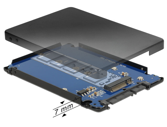 DeLOCK 62688 Adapter M.2 Key-B zu SATA – für M.2 SATA SSD, 2,5" 7 mm, inkl. Schrauben, schwarz