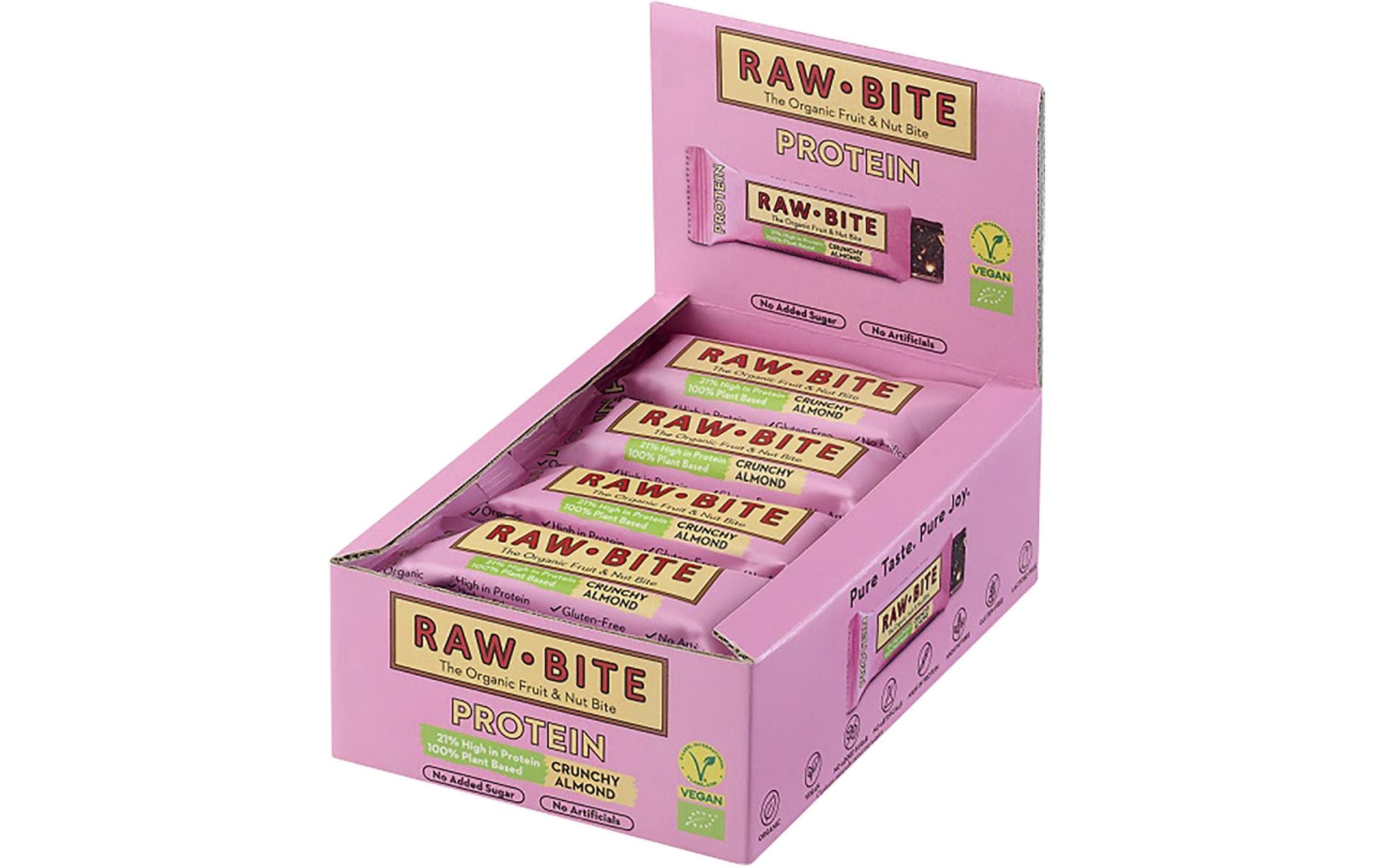 Rawbite Protein Crunchy – Mandel, bio, vegan – 12 × 45 g