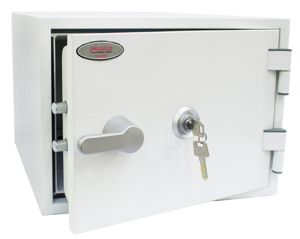 Phoenix Safe Co. Phoenix Feuerschutztresor FS1281K – Schlüsselschloss – 19 l – Feuerschutz 60 min – Bodenmontage – Weiss